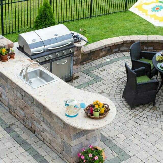Backyard patio with stone kitchen